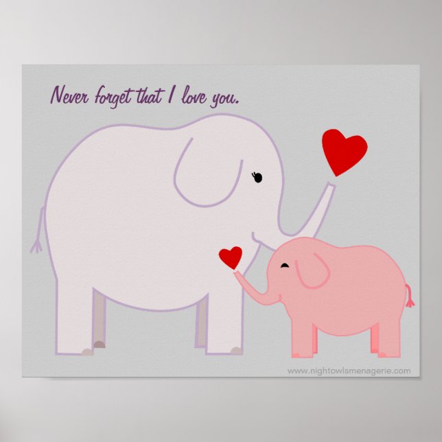 Mama and Baby Elephant in Pink and Purple Poster (Front)