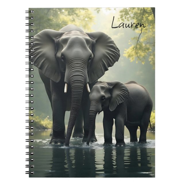 Mama and Baby Elephant Personalised Notebook (Front)