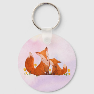 Mama and baby fox key ring