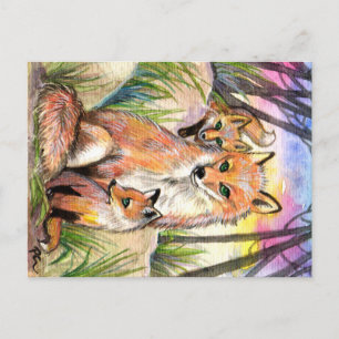 Mama And Baby Foxes Postcard