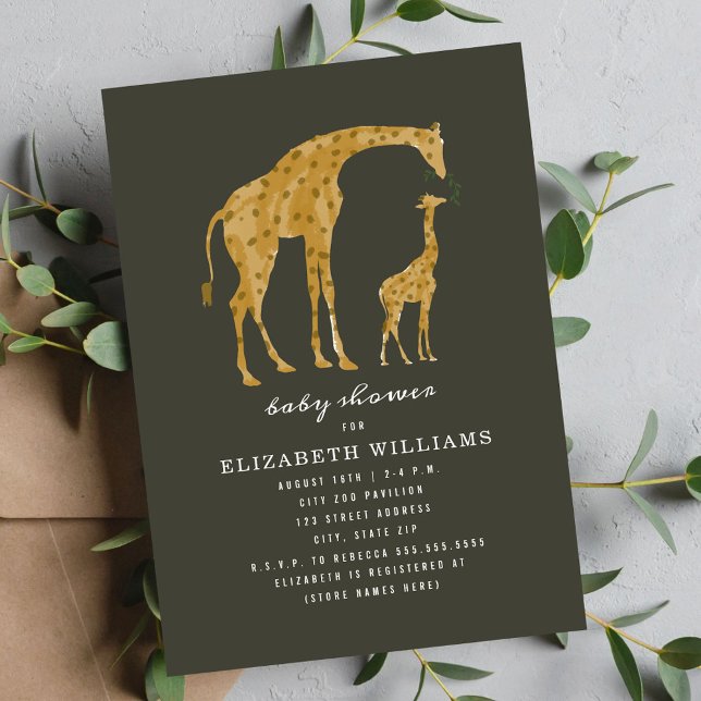 Mama and Baby Giraffe Dark Neutral Baby Shower Invitation (Creator Uploaded)