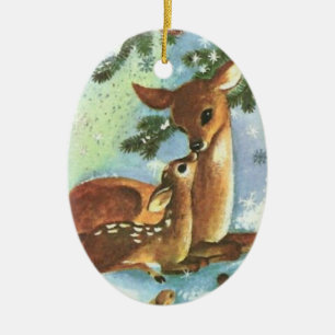 Mama and Baby Girl Deer Ceramic Christmas Ornament