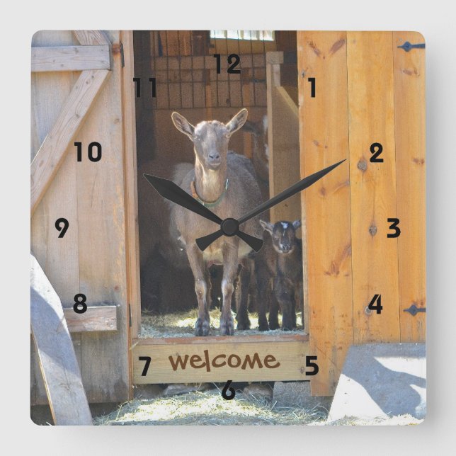 Mama and Baby Goat Welcome Wall Clock (Front)