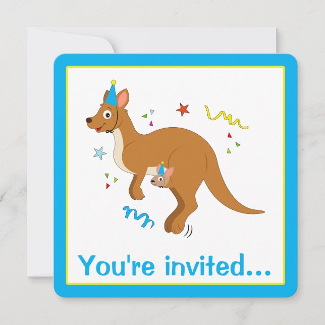 Mama and Baby Kangaroos with Birthday Hats Invitation (Front)