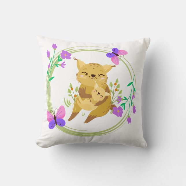 Mama and baby lynx/wildcat  cushion (Front)