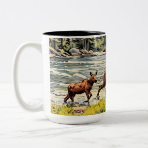 Mama and baby moose at Rocky Mountain National Par Two-Tone Coffee Mug
