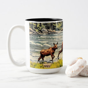 Mama and Baby Moose Two-Tone Coffee Mug