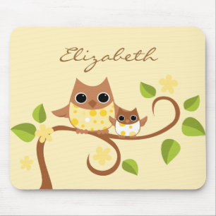 Mama and Baby Owls Mouse Pad