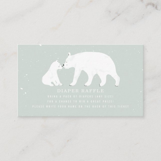 Mama And Baby Polar Bear Blue Baby Diaper Raffle Enclosure Card (Front)