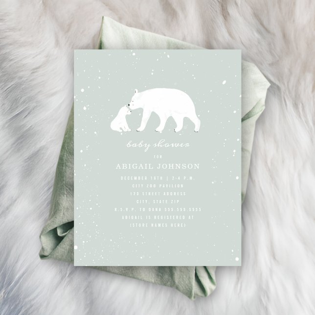 Mama and Baby Polar Bear Blue Baby Shower Invitation (Creator Uploaded)