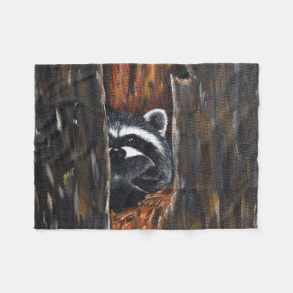 Mama and Baby Racoon Painting Fleece Blanket