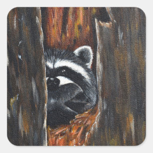 Mama and Baby Racoon Painting Square Sticker