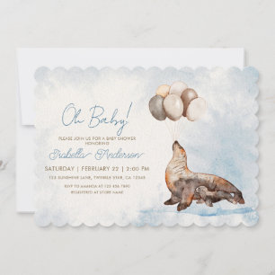 Mama and Baby Sea Lion Boy Baby Shower Invitation