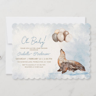 Mama and Baby Sea Lion Boy Baby Shower Invitation