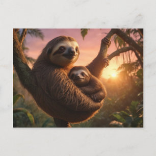 Mama and Baby Sloth Postcard
