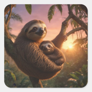 Mama and Baby Sloth Square Sticker
