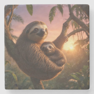 Mama and Baby Sloth Stone Coaster