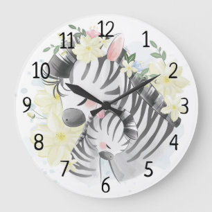 Mama and Baby Zebra Large Clock