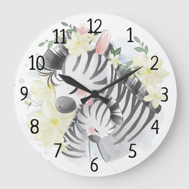 Mama and Baby Zebra Large Clock (Front)