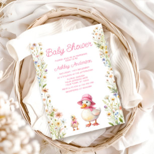 Mama and Little Gosling Girl Baby Shower Invitation