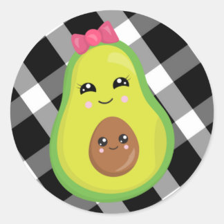 Mama Avocado on Black/White Gingham Classic Round Sticker