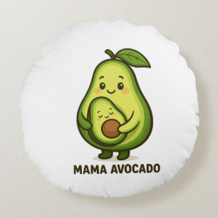 Mama Avocado with Baby – Cute Cartoon Design Round Cushion