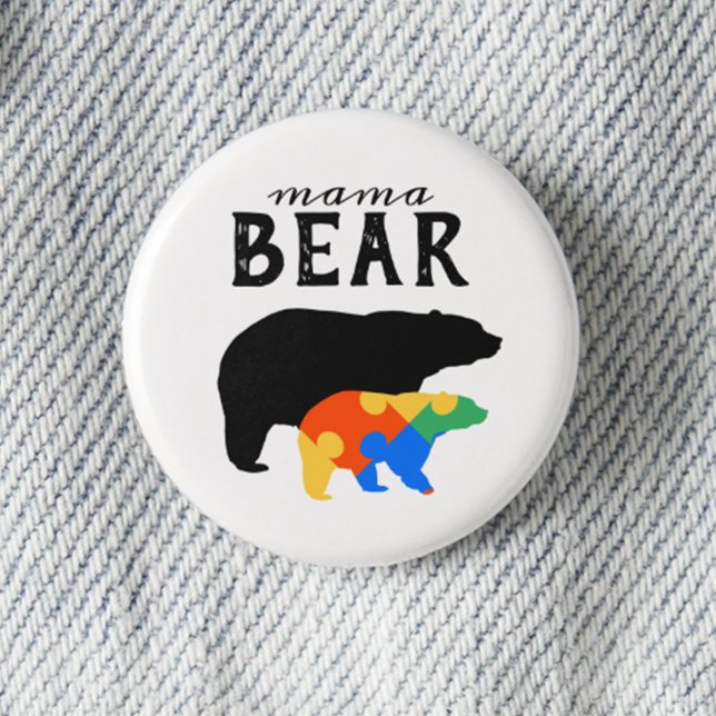 Mama Baby Bear Autism Awareness 3 Cm Round Badge (Mama Baby Bear Autism Awareness Button)
