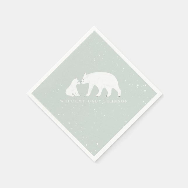 Mama Baby Bear Blue Winter Baby Shower Napkin (Corner)