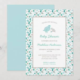 Mama + Baby Bird neutral gender baby shower Invitation
