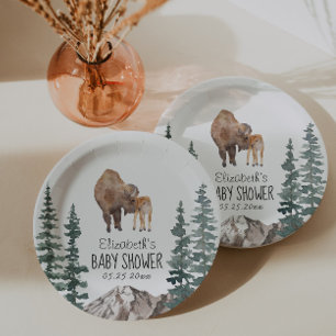 Mama Baby Bison Baby Shower  Paper Plate
