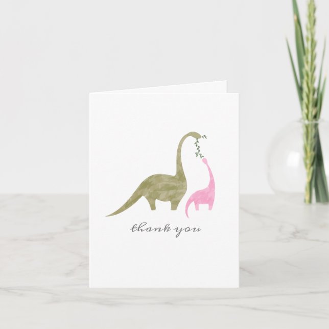 Mama Baby Dinosaur Pink Baby Shower Thank You Card (Front)