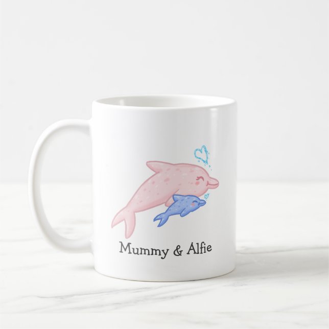 Mama & Baby Dolphin – Personalised Family Coffee Mug (Left)