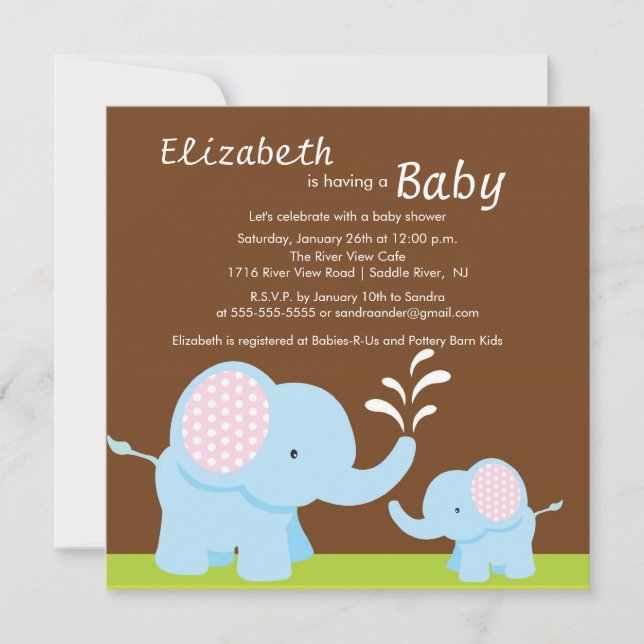 Mama & Baby Elephant Baby Shower Boy or Girl Invitation (Front)