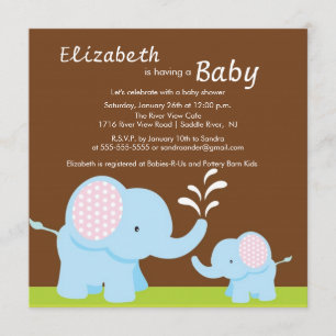 Mama & Baby Elephant Baby Shower Boy or Girl Invitation
