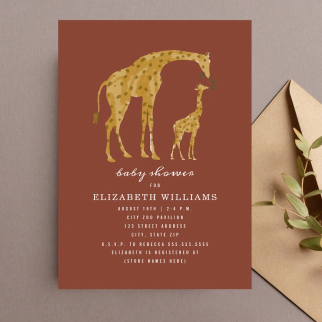 Mama & Baby Giraffe Terracotta Neutral Baby Shower Invitation (Creator Uploaded)