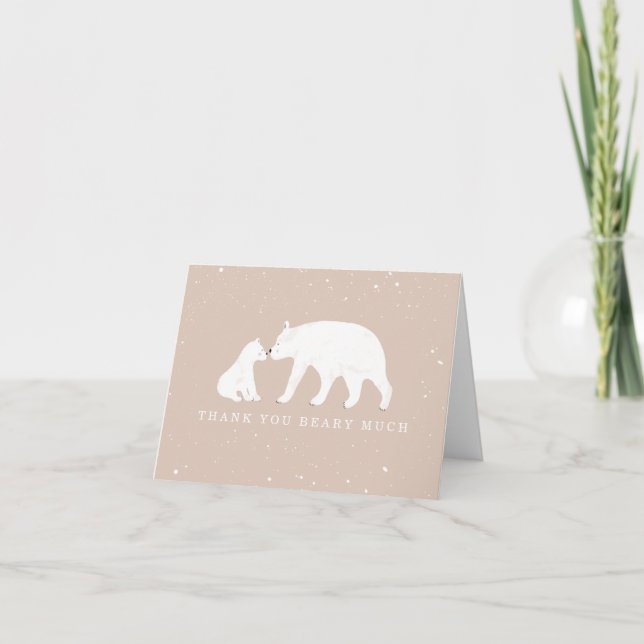 Mama Baby Polar Bear Pink Baby Shower Thank You Card (Front)