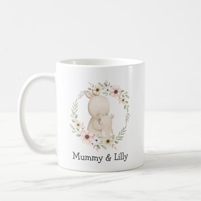Mama & Baby Rabbit – Personalised Family Coffee Mug (Left)