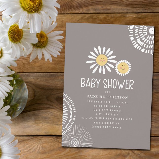 Mama Baby Smiling Daisies Amethyst Baby Shower  In Invitation (Creator Uploaded)