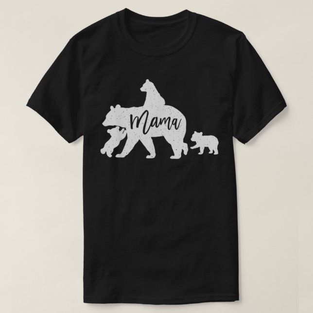 Mama Bear 3 Baby Bear Cubs Following Riding On Bac T-Shirt (Design Front)