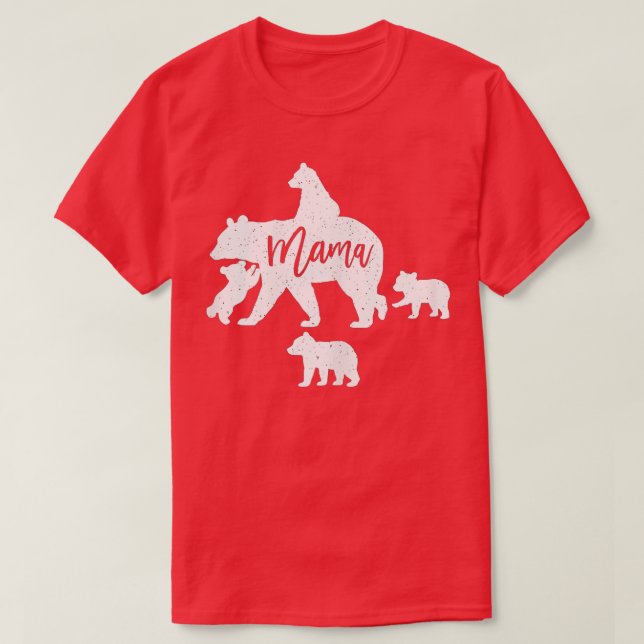 Mama Bear 4 Baby Bear Cubs Following Riding on Bac T-Shirt (Design Front)