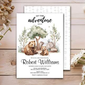 Mama bear adventure awaits baby shower invitation 