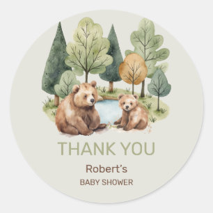 Mama bear adventure awaits baby shower invitation classic round sticker