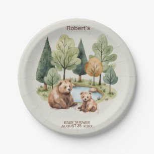 Mama bear adventure awaits baby shower invitation  paper plate