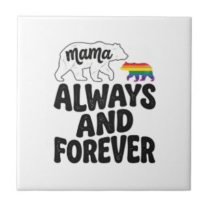 Mama Bear Always And Forever Vintage Rainbow Shirt Ceramic Tile