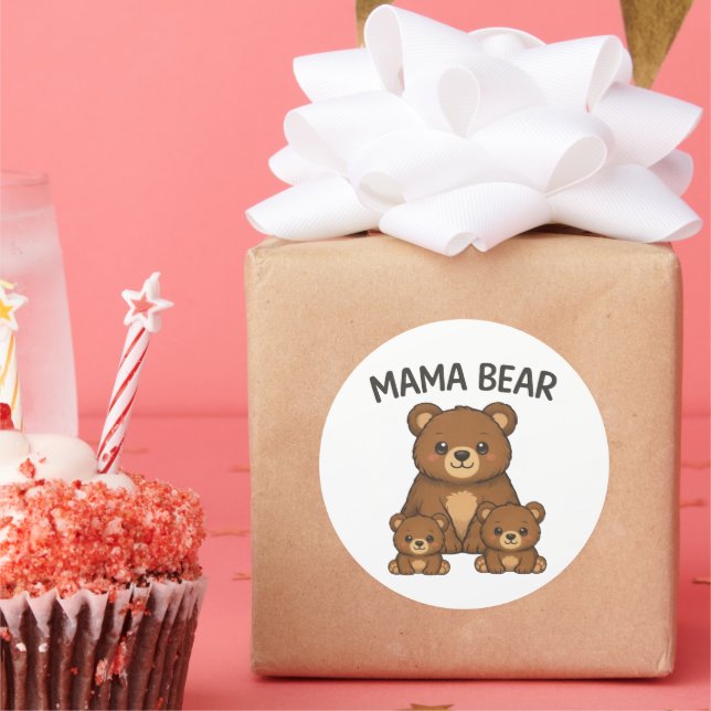 Mama Bear and Baby Bear Cubs Cute Family Cartoon Classic Round Sticker (Party)