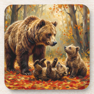 Mama Bear and Cubs Drink Coaster