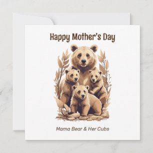 Mama Bear And Her Cubs - Happy Mother's Day Holiday Card