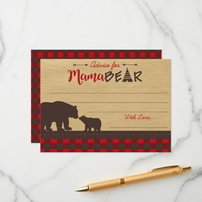 Mama Bear Baby Shower Advice for Mummy Cards (Front/Back In Situ)