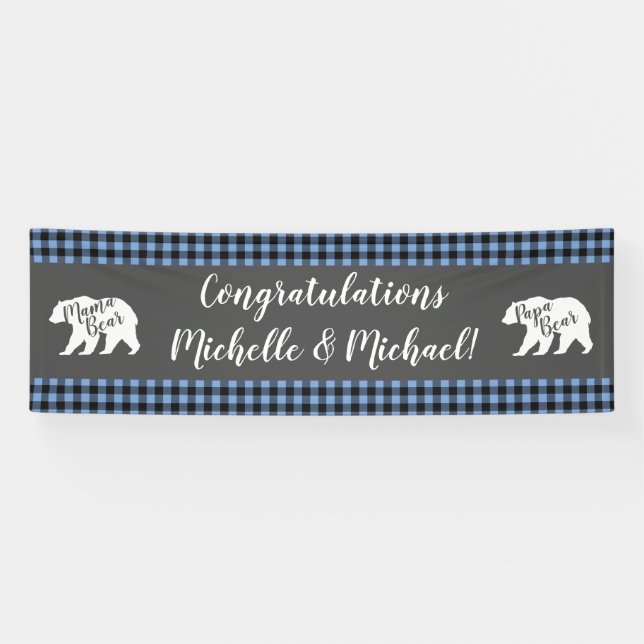 Mama Bear Baby Shower Woodland Lodge Boy Blue Banner (Horizontal)