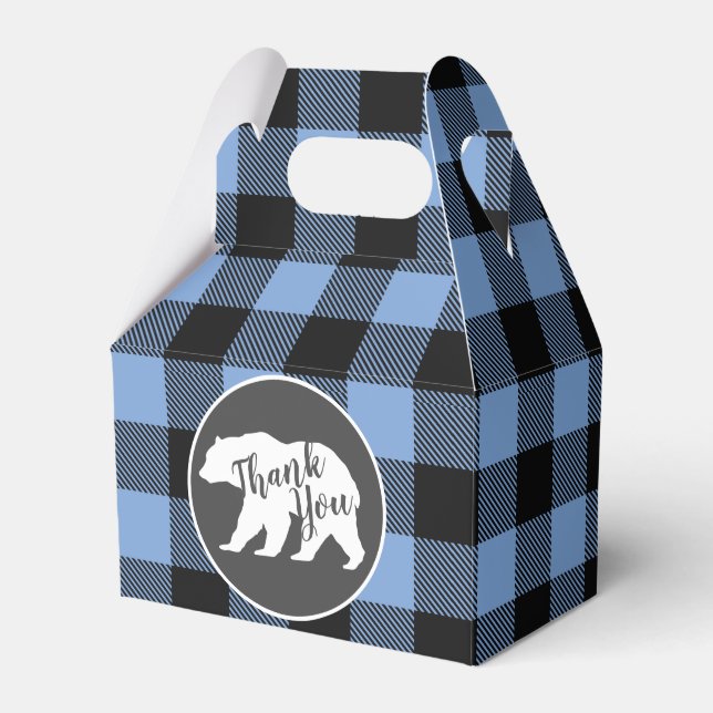 Mama Bear Baby Shower Woodland Lodge Boy Blue Favour Box (Front Side)